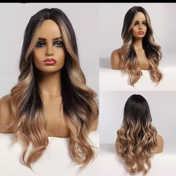 Ombre Brown Long Wavy Middle Part Wig